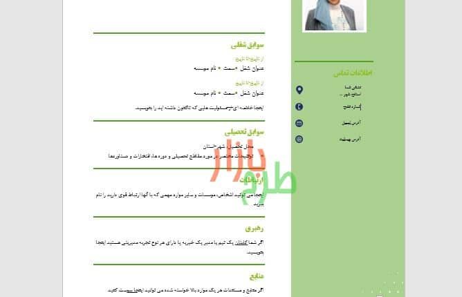 فایل ورد رزومه شخصی طرح رنگین