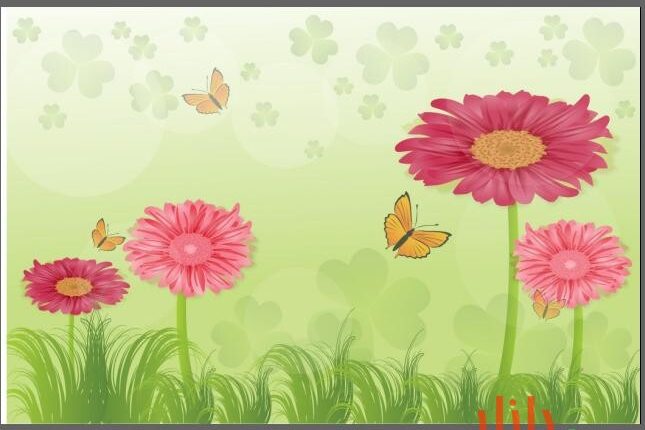 وکتور پس زمینه گل‌ها و پروانه