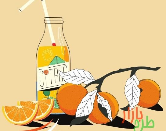 طرح وکتور پرتقال و آب پرتقال