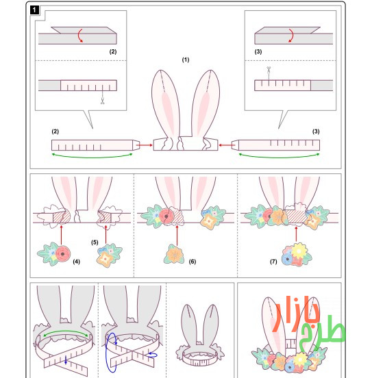 الگوی ساخت تاج خرگوشی گلدار+راهنما