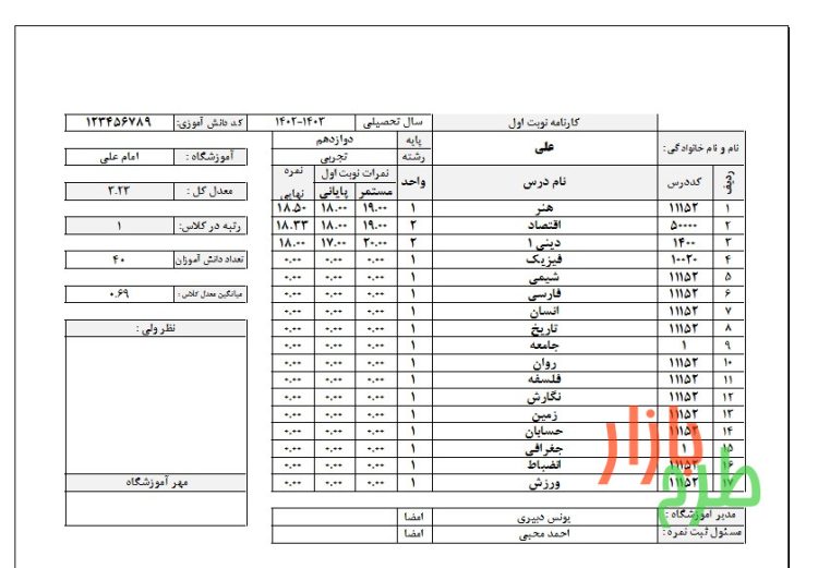 نرم افزار هوشمند صدور کارنامه نوبت متوسطه اول و دوم