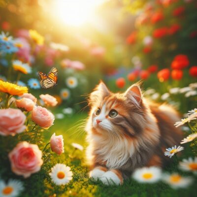تصاویری از گربه در میان گلها