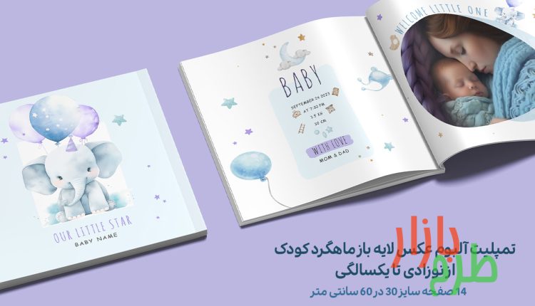 تمپلیت آلبوم عکس لایه باز ماهگرد کودک – نوزادی تا یکسالگی