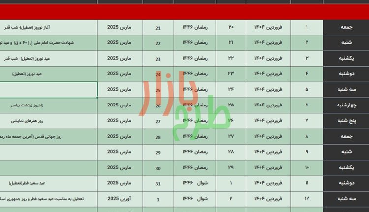 فایل اکسل تقویم 1404 شمسی – میلادی و قمری با مناسبت ها و تعطیلات به همراه پلنر روزانه