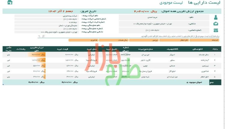 فایل اکسل لیست اموال و دارایی ها