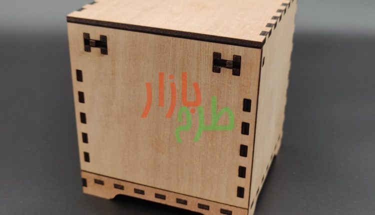 دانلود رایگان الگوی برش لیزری جعبه با درب کناری قفل دار